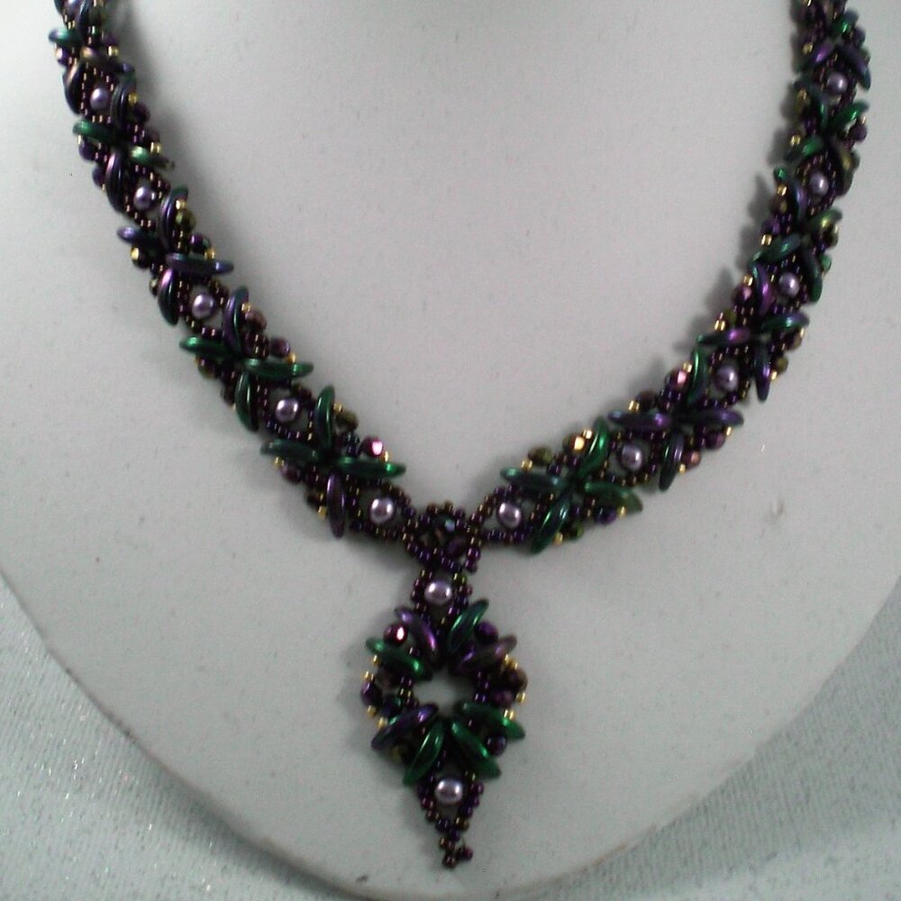 Purple Butterflies Necklace; Hand Beaded, Couture; Purple